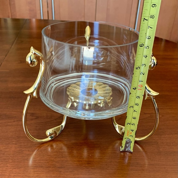 Clear glass hot buffet serving dish & gold tone metal warmer rack - Picture 7 of 11